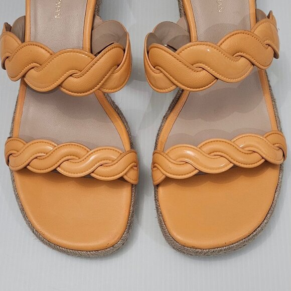 Stuart Weitzman Twist Espadrille Womens 8 Mango Leather Jute Wedge Sandal - Picture 6 of 16